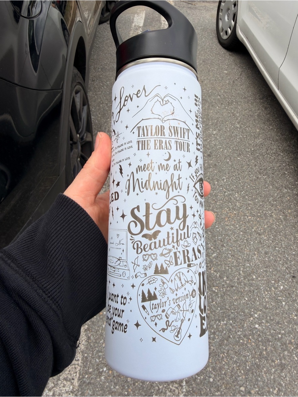 Taylor Swift light Eras Tour insulated bottle with black lid
